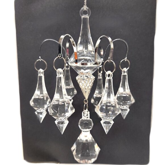Acrylic Chandelier Swag Christmas Ornament Silver Tone Accent Prism 5.75" - Picture 2 of 4